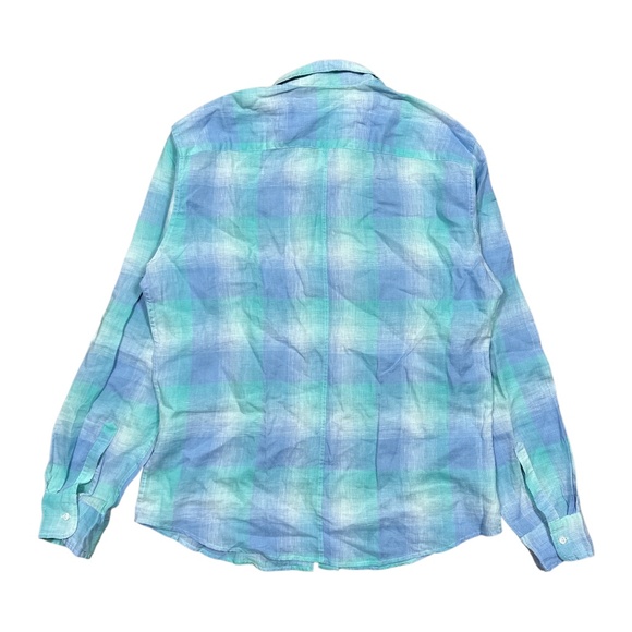 Frank & Eileen Paul Linen Plaid Blue Seafoam L/S Button Shirt Mens Large - Picture 2 of 8
